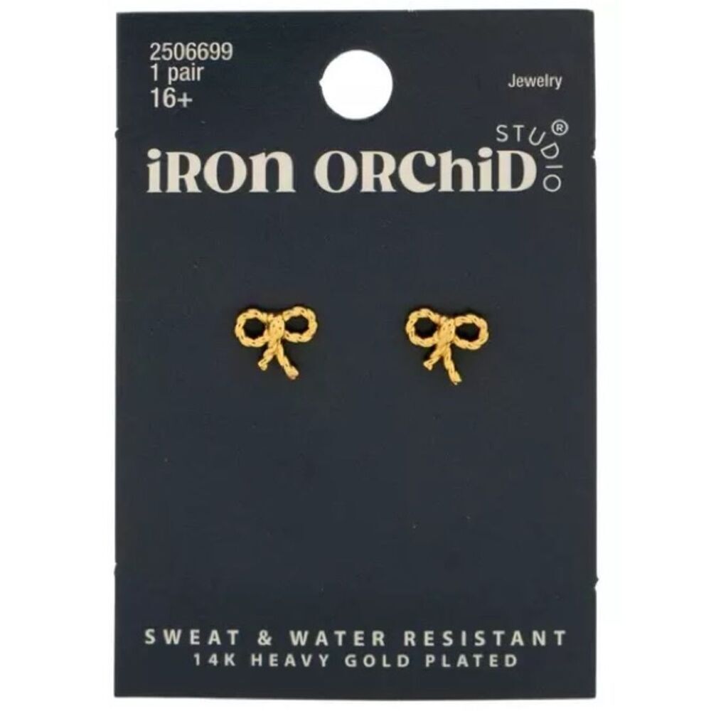 New Iron Orchid Bow 14K Heavy Gold Plated Earrings